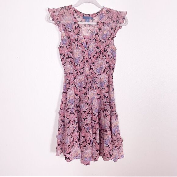 ASO TVD Lil | Anthropologie Pink Paisley 100% Silk Short Sleeve Dress - Picture 2 of 11